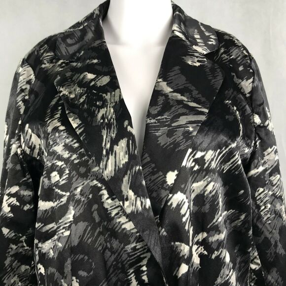 Chicos Blazer Jacket‎ Womens Sz 2 12 Large Black Pattern Tafetta Silk Cotton - Picture 2 of 11